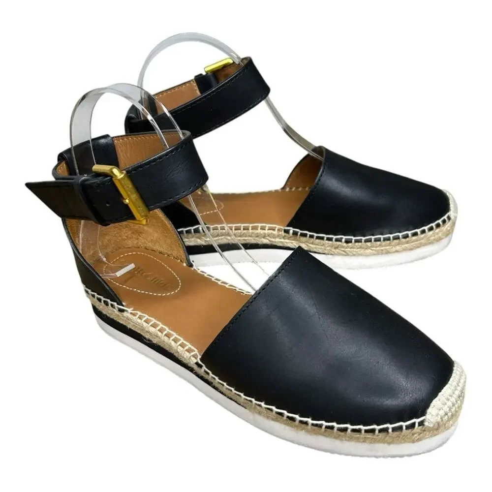 See by Chloe Glyn Espadrille Sandal Black Ankle Strap Size 37